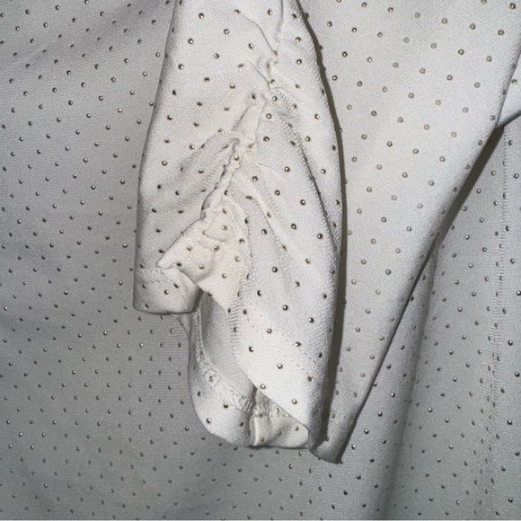 Ivory w/ Gold Polka Dot SS One Shoulder Top / Blouse Women's Size 2 - Picture 6 of 8